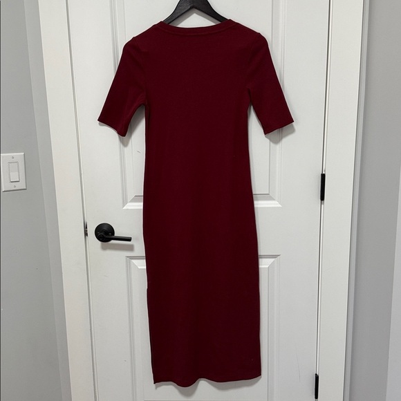 Calvin Klein Jeans Womens Ribbed Burgundy Midi Quarter Length Sleeve Dress Small - Picture 5 of 9